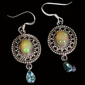 Elegant 925 Silver and Opal Earrings with Topaz